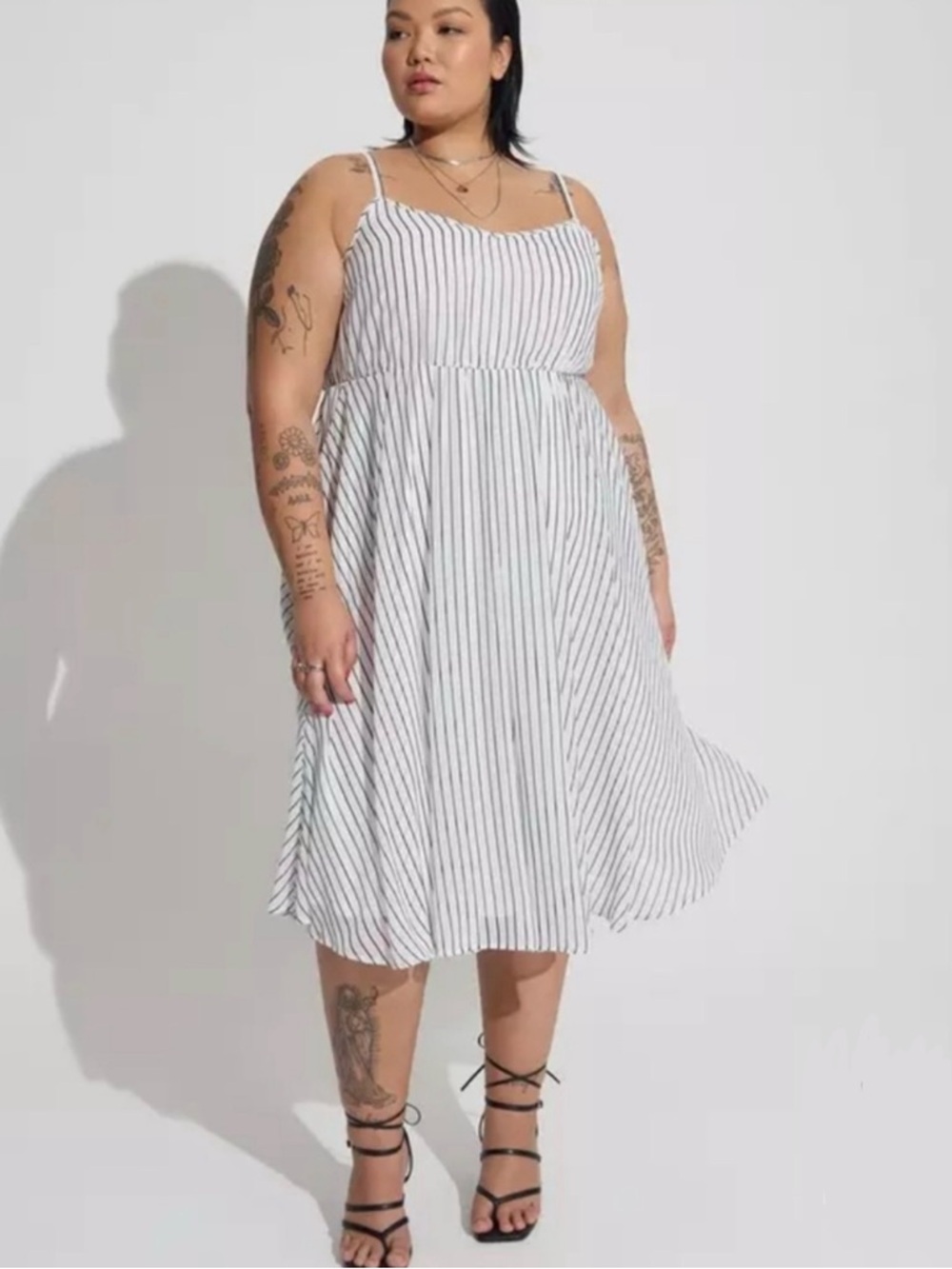 NWOT Torrid White Dress with Black Pinstripes Midi
